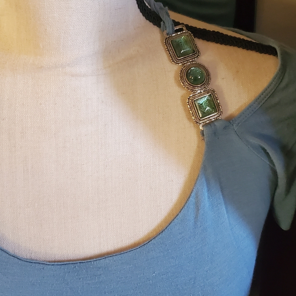 Women's Teal Scoop Neck Tank with Decorative Stone Strap